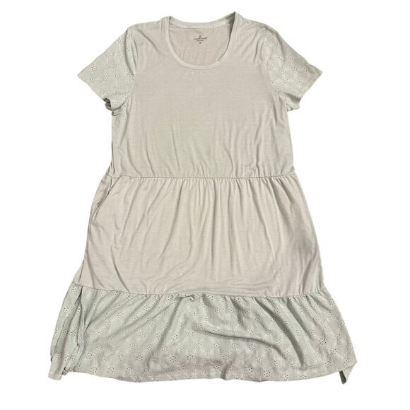 Cuddl Duds Light Green Eyelet Tiered Dress Women’s 1X Pockets Short Sleeve - Picture 1 of 6